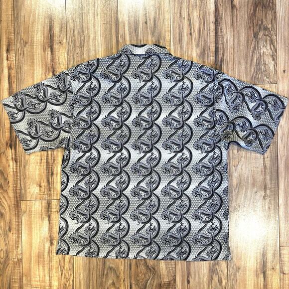 Vintage 90s No Boundaries Gray Allover Dragon Print Button Down Baggy Shirt L 50 - Picture 2 of 9